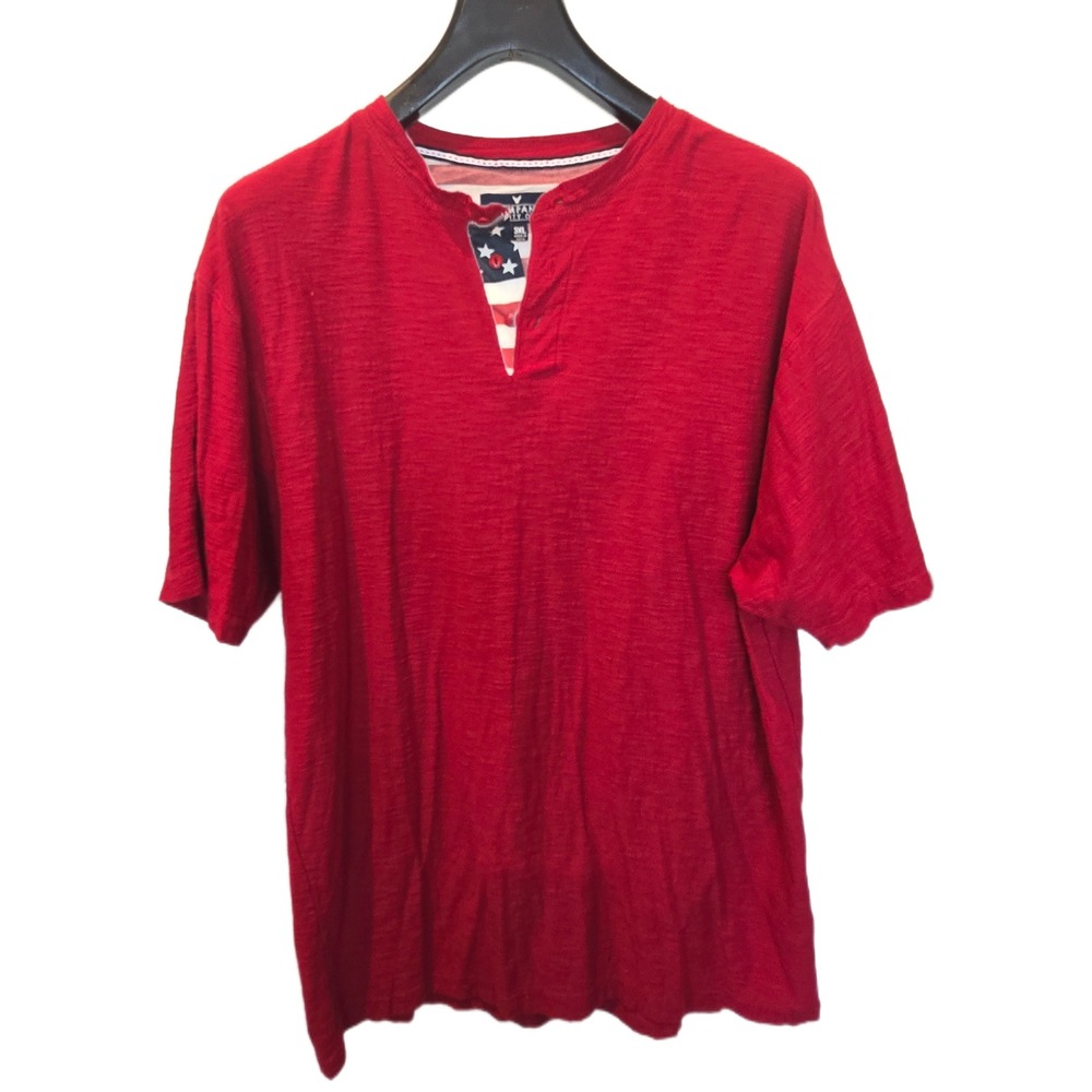 Company Eighty One Mens‎ Red Henley Shirt 3XL American Flag Placket Cotton Slub